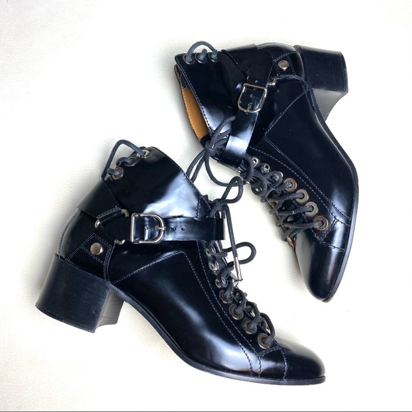 Balenciaga Lace-Up Patent Leather Ankle Boots - Picture 4 of 8